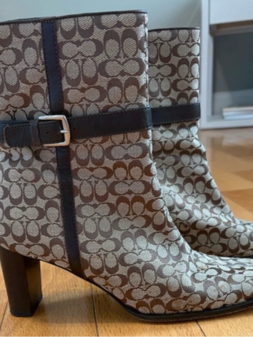 Coach Monogram Canvas Ankle Boots in Brown and Beige